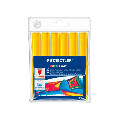 Staedtler Noris Jumbo 340 Pack de 6 Rotuladores Jumbo - Punta de Fibra - Trazo 3mm - Tapa Ventilada - Color Amarillo