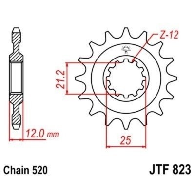 Piñon JT 823 de acero con 12 dientes JTF823.12