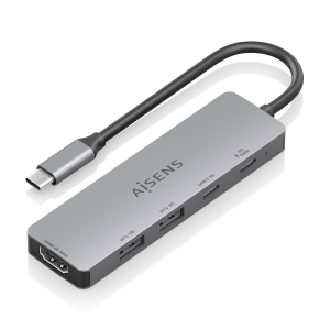 AISENS - USB-C DOCK 5 EN 1, USB-C A 1xHDMI 2xUSB-A 1xUSB-C 1xUSB-C PD, GRIS, 15CM