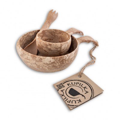 Kit kulpika junior set bol 33 3.3dl + taza 12 1.2dl + cuchara - tenedor spork 165 color madera