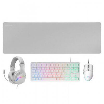 TECLADO MOUSE HEADSET Y ALFOMBRILLA MARS GAMING MCP-RGB3 WHITE TECLADO TKL H-MECH RED MOUSE RGB