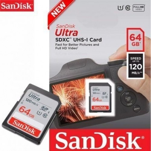 Tarjeta de Memoria SanDisk Ultra 64GB SD XC UHS-I - SDXC/ Clase 10/ 120MBs