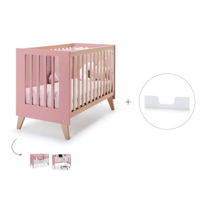 Cuna-cama-escritorio 60x120 cm (3en1) madera/rosa · Nexor