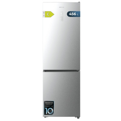 Cecotec Bolero CoolMarket Combi 456 Inox C Frigorifico Combi - Capacidad 456L - Compresor Inverter - Congelacion Ultrarapida - Silencioso - Frio Envolvente - Clase C - 201x59.5cm - Color Acero