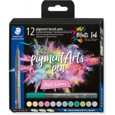 Staedtler 371 Pack de 12 Rotuladores Punta de Pincel Suave - Colores Vivos y Brillantes - No Amarillea con el Paso del Tiempo - Nueva Tinta Multi Ink - Pigmentos de Primera Calidad - Colores Pastel Su