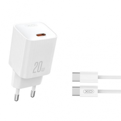 XO L146 Cargador de Corriente 20W - USB-C - PD 3.0 y QC 3.0 - Incluye Cable USB-C - Color Blanco