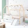 Cama-casita Montessori 90x200 cm madera con cajones verde-menta · Sogni XL