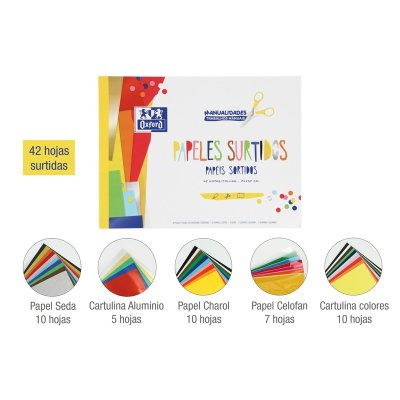 Oxford Manualidades Bloc Encolado Papeles Surtidos A4+ - Tapa Blanda - 42 Hojas - Ideal para Proyectos Creativos