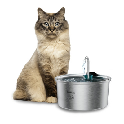 Cecotec Pumba 3200 Refresh Bebedero para Mascotas - Capacidad de 3.2L - Acero Inoxidable - Efecto Cascada - Silencioso - Facil de Limpiar - Incluye Filtro