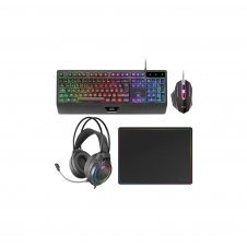 Mars Gaming MCP124PRO, Combo Gaming 4en1, Teclado RGB H-Mech con Reposamuñecas, Ratón RGB 3200DPI y Switches HUANO, Auriculares FRGB, Alfombrilla Na