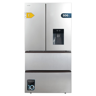 Cecotec Bolero CoolMarket FD 510 WD Inox E Frigorifico Puerta Francesa de 4 Puertas - Capacidad 506L - Compresor Inverter - Total Nofrost - Dispensador de Agua - Frio Envolvente - 183x84cm - Color Ace