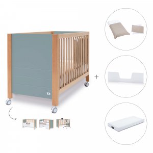 Cuna-cama-sofá madera/eucalipto (4en1) 60x120 cm + colchón + textil Arena · Ombra