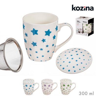 Taza infusión estrellas con filtro y tapa, colores surtidos, 300 ml