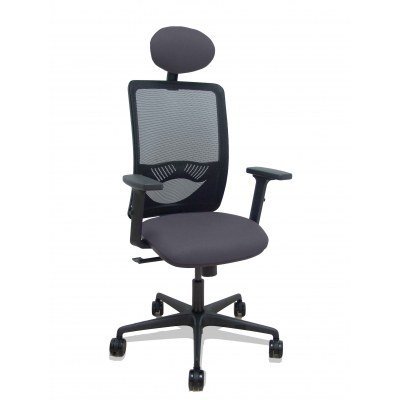Silla Zulema sincro malla negra asiento bali gris oscuro brazos 2D ruedas 65mm cabecero