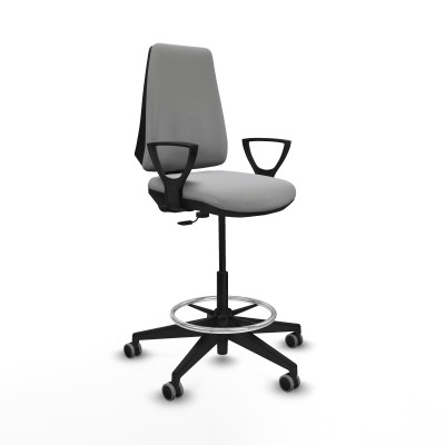 Taburete Elche CP bali gris claro brazos fijos base piramidal ruedas 65mm engomadas