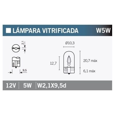 Caja de 10 lámparas 12V5W W5W T10-12VX5W