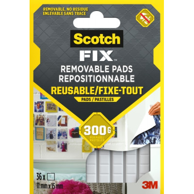 Scotch-Fix Pack de 36 Tiras Adhesivas Reutilizables - 11mm x 15mm - Color Blanco