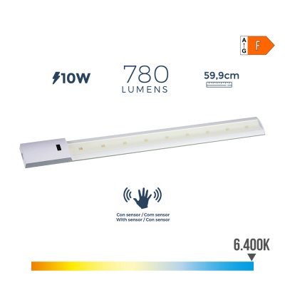 Regleta led con sensor 10 w 780 lm 6500 k luz fria 5,5 x 59,9 cm