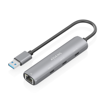 AISENS - USB3.0 DOCK USB-A A ETHERNET GIGABIT + HUB 3xUSB-C, GRIS, 15CM