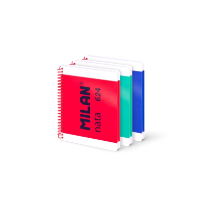 Milan Nata 624 Pack 3 Cuadernos A5 con Espiral - Cuadriculado - 80 Hojas de 95Gr - Tapa Dura - Colores Surtidos