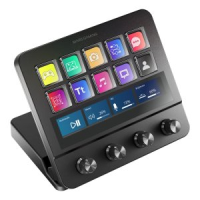 CONTROL DECK PRO MARS GAMING MSDPRO 10 TECLAS LCD PANTALLA TACIL EXTENDIDA 4 DIALES MULTIFUNCION NEG