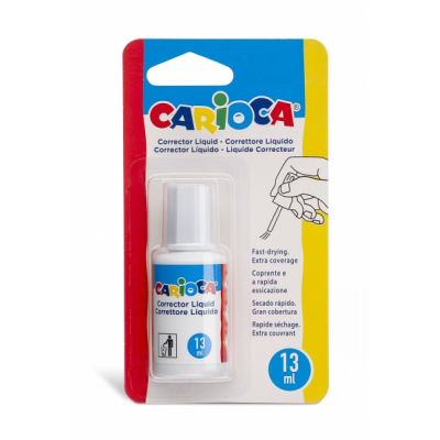 Carioca Corrector Liquido - Pincel de Nylon Suave y Preciso - Apto para Todo Tipo de Papel - Secado Rapido - Color Blanco