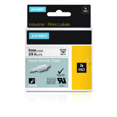 Etiquetas termorretráctiles IND - 9mm x 1,5m - Negro sobre blanco