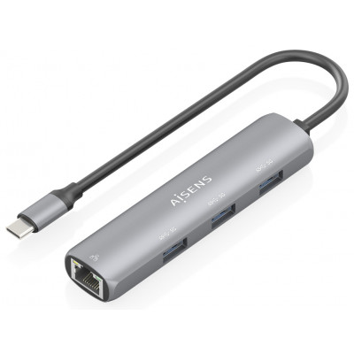 DOCK AISENS USB-C A ETHERNET GIGABIT HUB 3XUSB-A GRIS 15CM