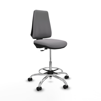 Taburete Elche CP similpiel gris base cromada ruedas 65mm nailon