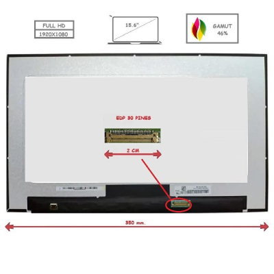 Pantalla para portátil LED 15.6\ Slim 30 Pines Full HD Sin Brackets Gamut 46% / Sin Reborde