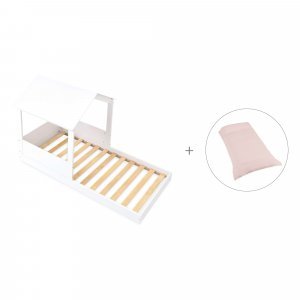 Cama-casita Montessori 90x190 cm + textil Cremarosa · Bianca Tre