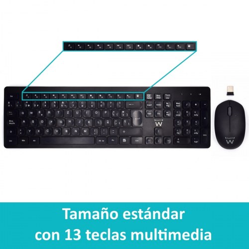 Ewent EW3256 teclado y raton inalámbrico Español Negro