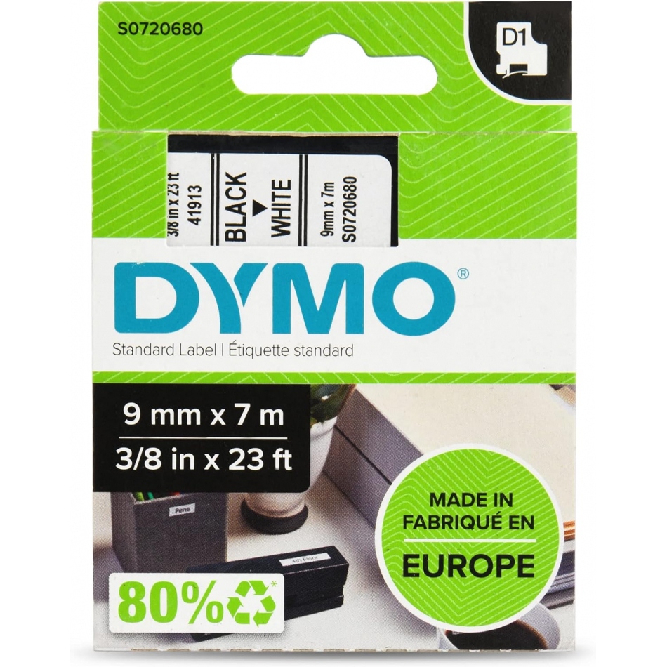 Dymo D1 45013 Cinta de Etiquetas Original para Rotuladora - Texto negro sobre fondo blanco - Ancho 9mm x 7 metros - S0720680