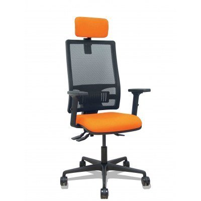 Silla Bormate asincro malla negra asiento bali naranja brazos 2D ruedas 65mm cabecero regulable