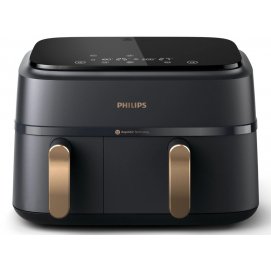 Freidora de aire Philips NA352/00, 2 cestas, 9 litros, 2750W, negro y dorado