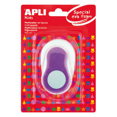 Apli Perforadora de Papel y Goma Eva en Forma de Circulo - Tamaño de Figura 25.4mm - Perfora Papel, Carton, Cartulina y Goma Eva de Hasta 2mm - Deposito de Restos - Color Blanco