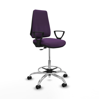 Taburete Elche CP bali morado brazos fijos base cromada ruedas 65mm nailon