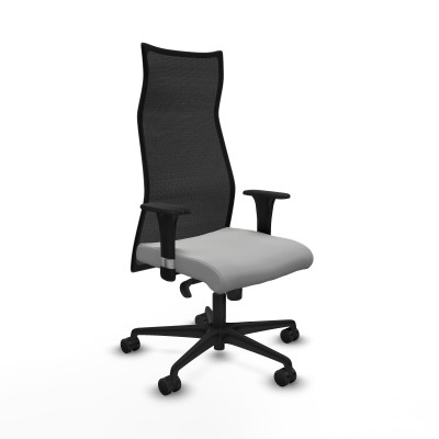Albacete malla sincro malla negra similpiel gris claro brazos 1D base nailon ruedas 65 mm nailon