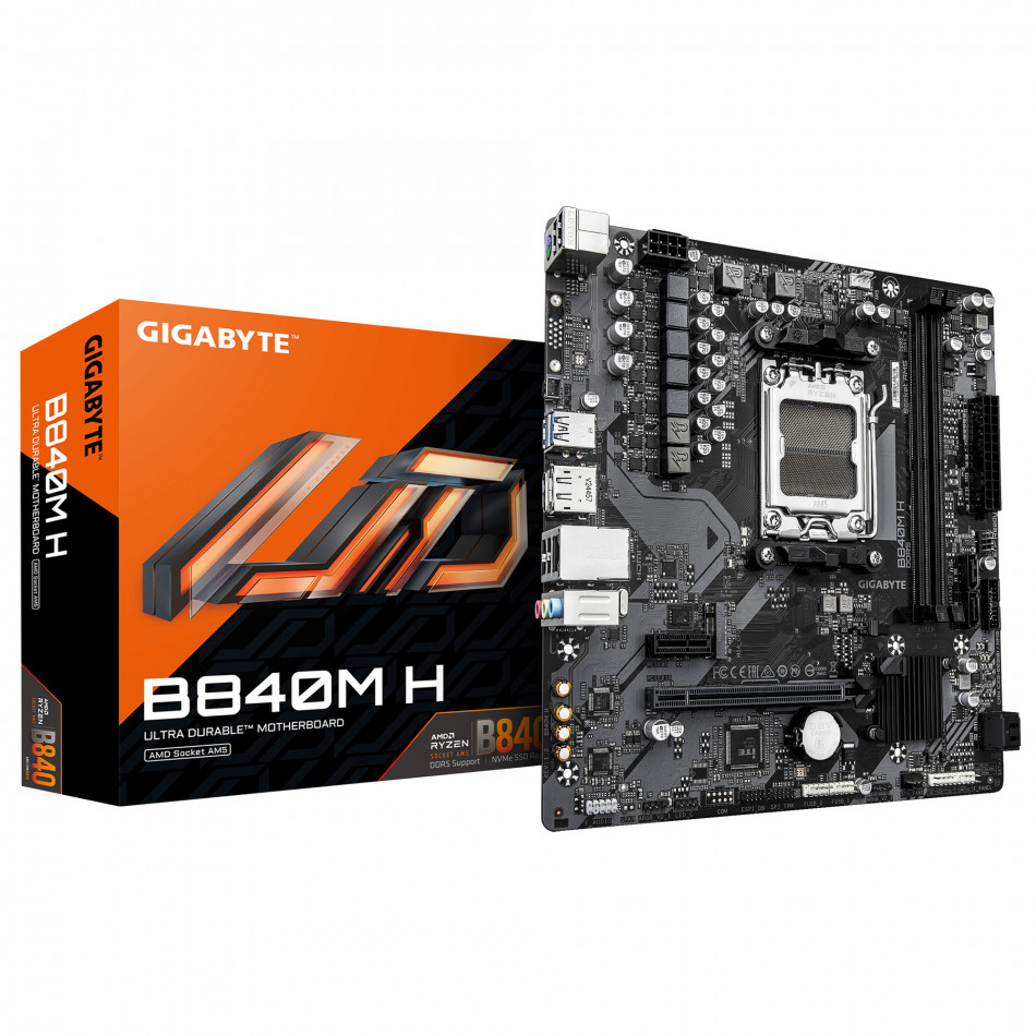 B840M H Placa Base - Procesadores AMD Ryzen 9000, VRM de 5+2+2 fases, hasta 7200MHz DDR5 (O.C), 1xPCIe 4.0 M.2, LAN 1GbE, USB 3.2 Gen 1