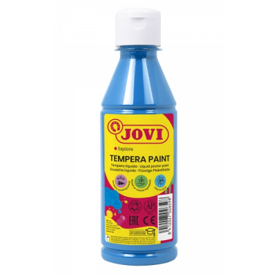 Jovi Tempera Paint Tempera Liquida 250ml - Base Agua - Lista para Usar - Alto Poder Cubriente - Secado Rapido - Excelente Fluidez - Adherencia en Multiples Superficies - Color Azul Cyan