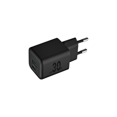 Blackbyte Cargador GaN Doble - 1xUSB-C PD 30W - 1xUSB-A 18W - Carga Rapida PPS - Color Negro