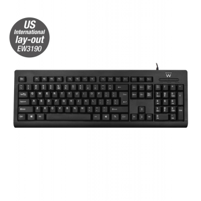 Ewent Teclado con Cable USB - Perfil Delgado - Patas Ajustables - Disposicion Inglesa QWERTY US - Cable de 1.35m - Color Negro