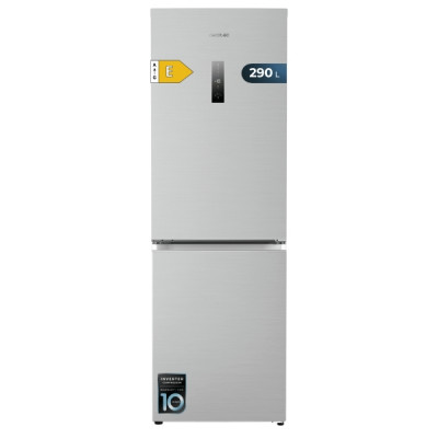 Cecotec Bolero CoolMarket Combi 290 Inox Frigorifico Combi - Capacidad 290L - Luz LED - Total Nofrost - Modo Vacaciones - Cajon para Carne y Pesado - Clase E - 185x59.5cm - Color Acero