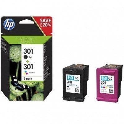 HP 301 Negro + Color Pack de 2 Cartuchos de Tinta Originales - N9J72AE