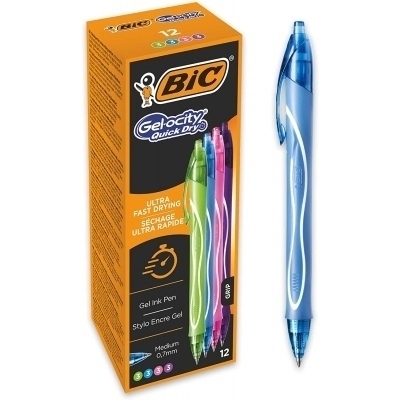 Bic Gel-Ocity Quick Dry Pack de 12 Boligrafos de Gel Retractil - Punta Media de 0.7 mm - Tinta de Gel - Anti-Manchas - Secado Ultra Rapido - Colores Surtidos