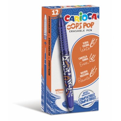 Carioca Oops Pop Boligrafos Borrables - Termo Sensible - Empuñadura Texturizada - Punta de Ø 0.7mm - Doble Goma - Recambios Compatibles - Color Azul