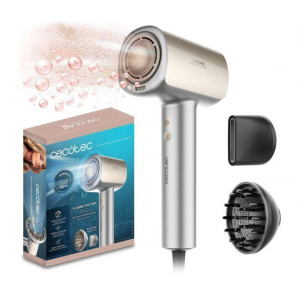 Secador de pelo Cecotec DryGlam Nano Plasma Aluminum, Brushless, 1600W, función plasma, silencioso, duradero, plata y dorado