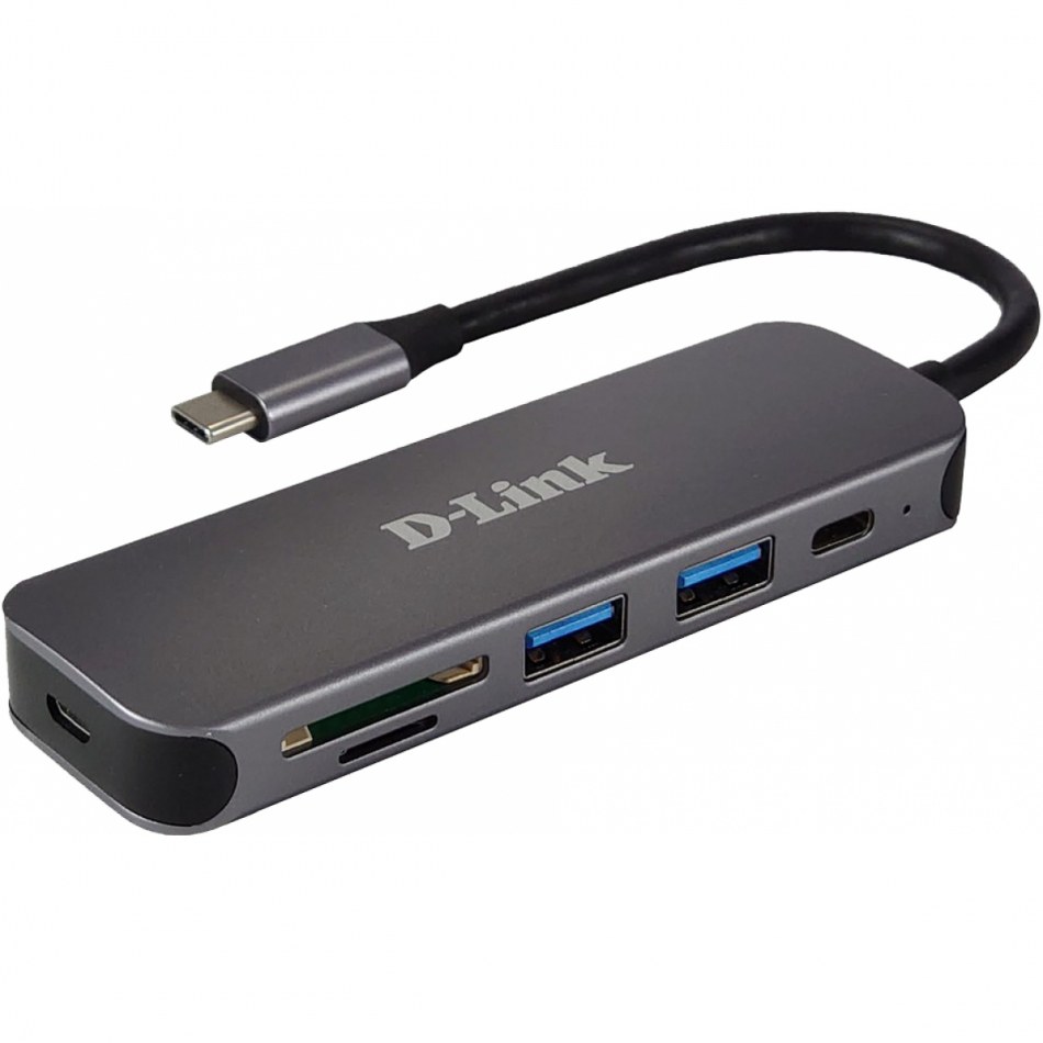 D-Link DUB-2325 Hub USB-C 5 en 1 con lector de tarjetas SD/MicroSD/2 puertos USB 3.0/Carga (60W)