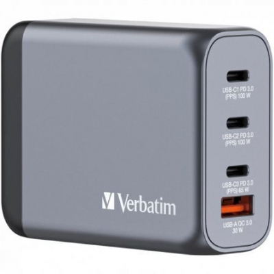 Cargador de Pared Universal GaN Verbatim GNC-100/ 3xUSB Tipo-C/ 1xUSB/ 100W