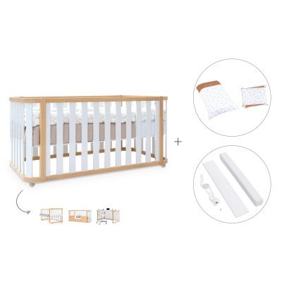 Cuna-cama colecho madera/blanca 70x140 cm (4en1) + textil Ariake · Crea Plus Due Life